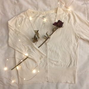 Cute Cream Half-length Cardigan, Crystal Buttons